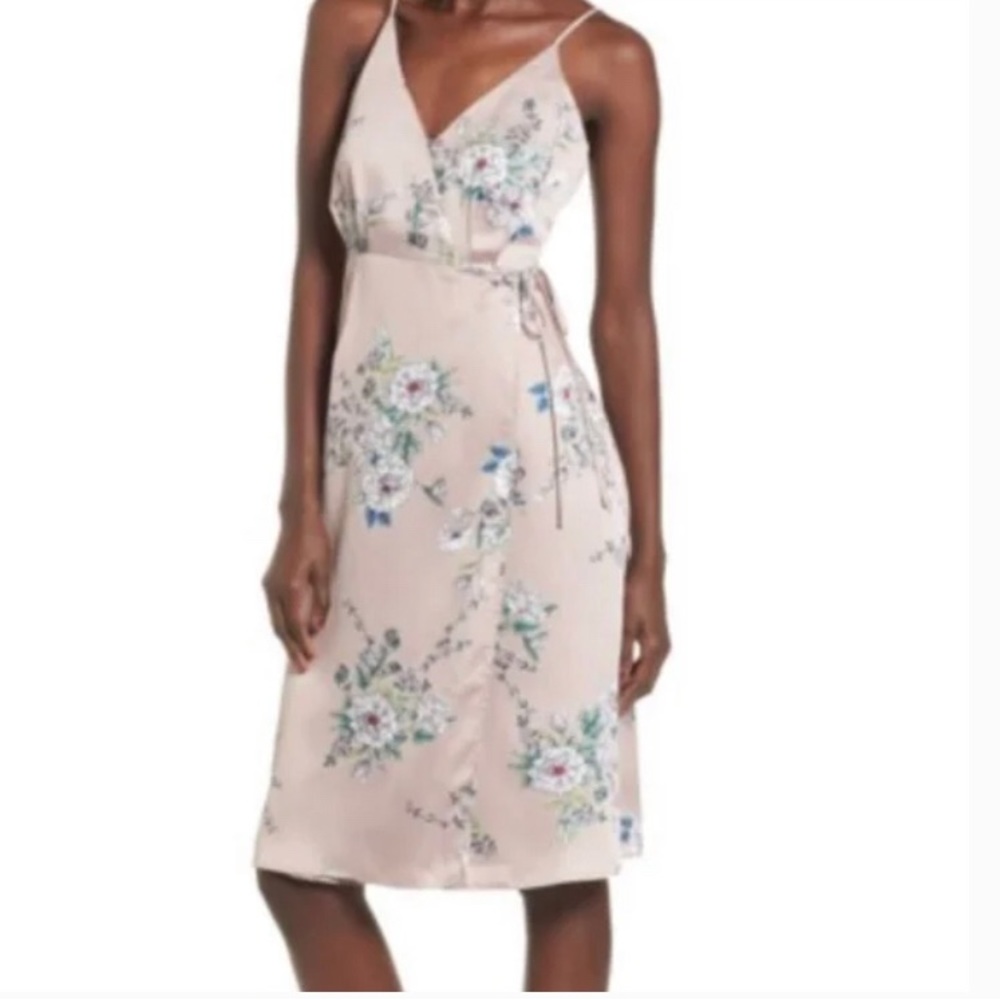 ASTR Lavender Satin Floral Wrap Dress